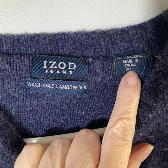 Mens Izod Jeans Fair Isle Lambswool Sweater Blue‎ White XL Washable Lambswool - Picture 7 of 7